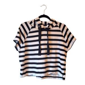 Maeve Black & White Striped Cropped Sweatshirt Size S